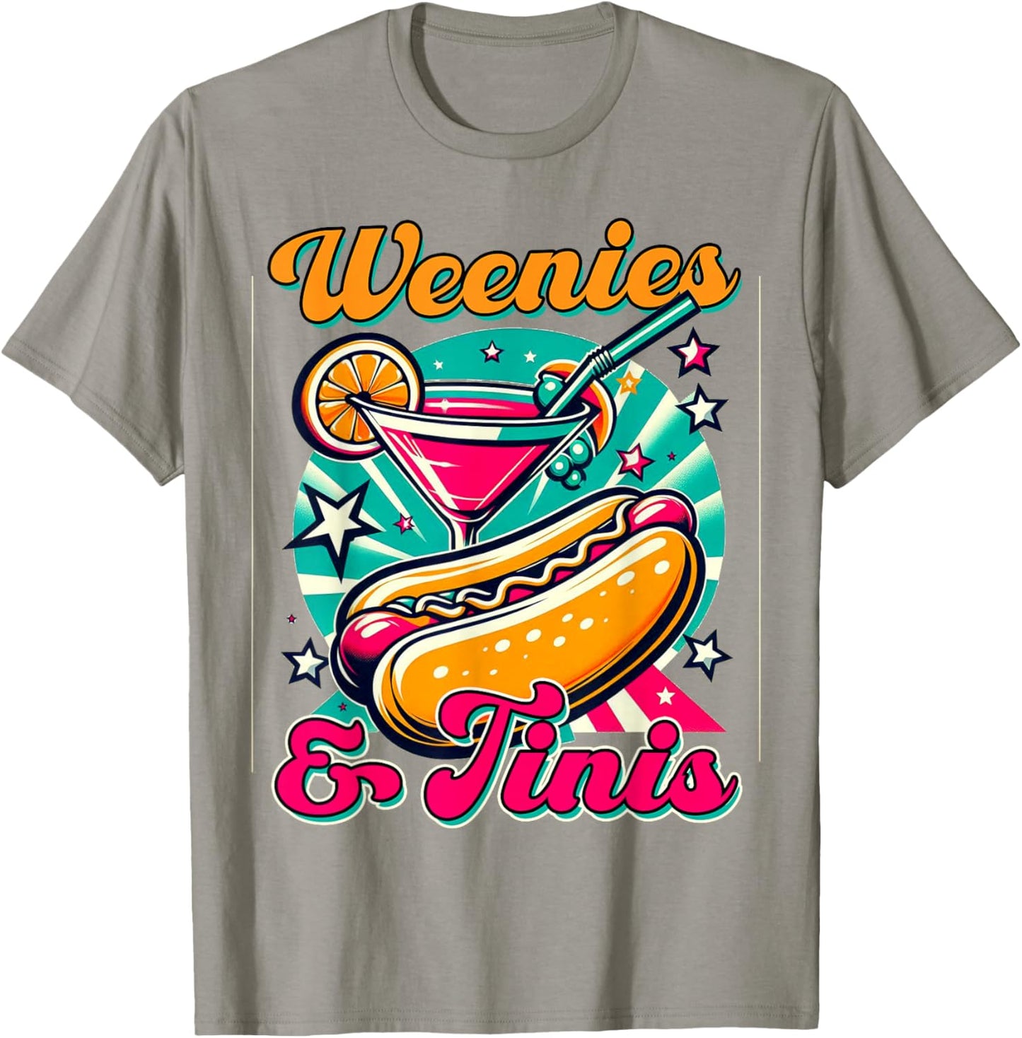 Hotdog & Martini Cocktail Drinking Foodie Weenies & Tinis T-Shirt - T-Shirt | Sand
