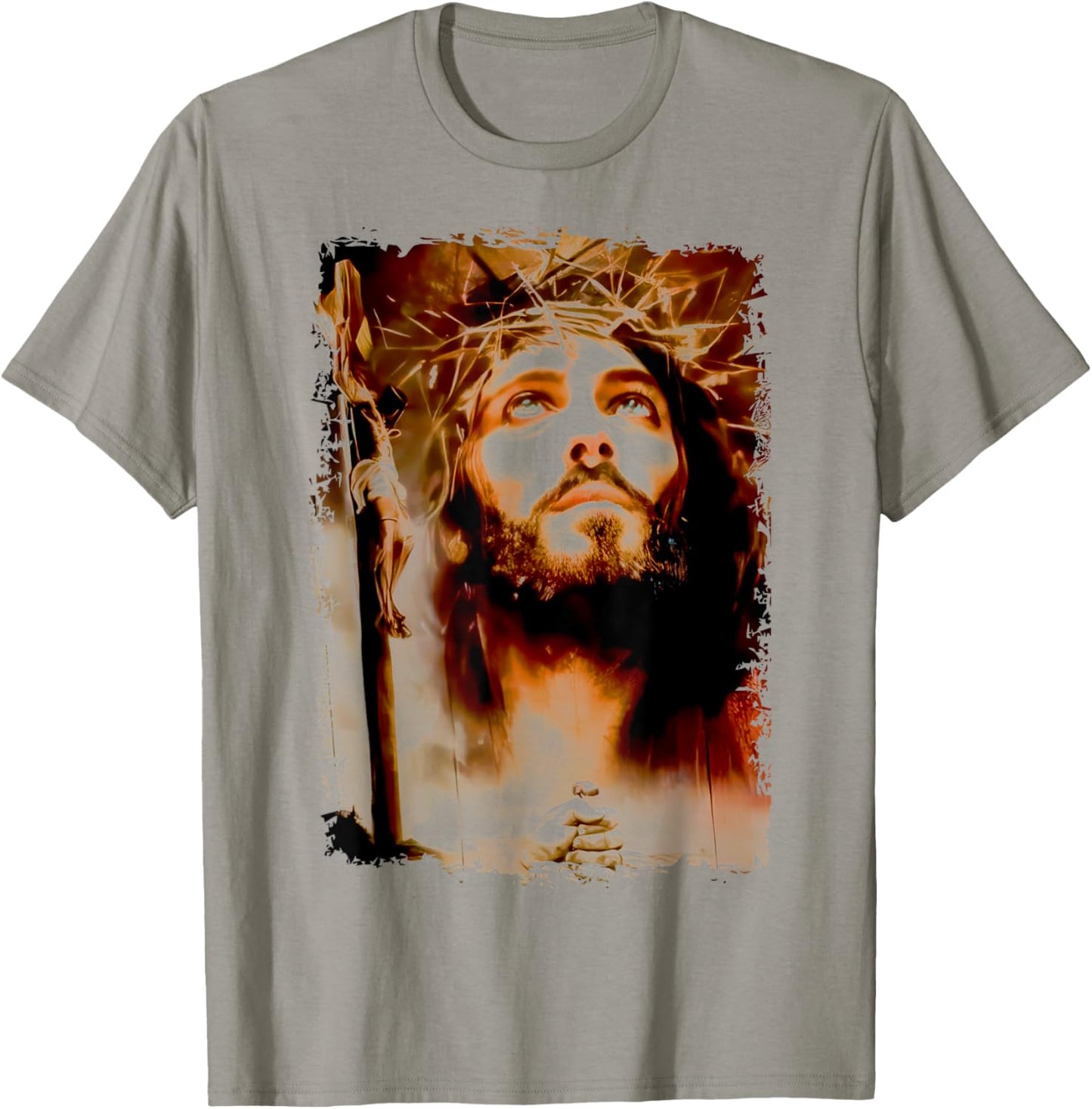 MexiColor Face of Jesus Christ Crown of Thorns Catholic Faith , Small, White T-Shirt - T-Shirt | Sand