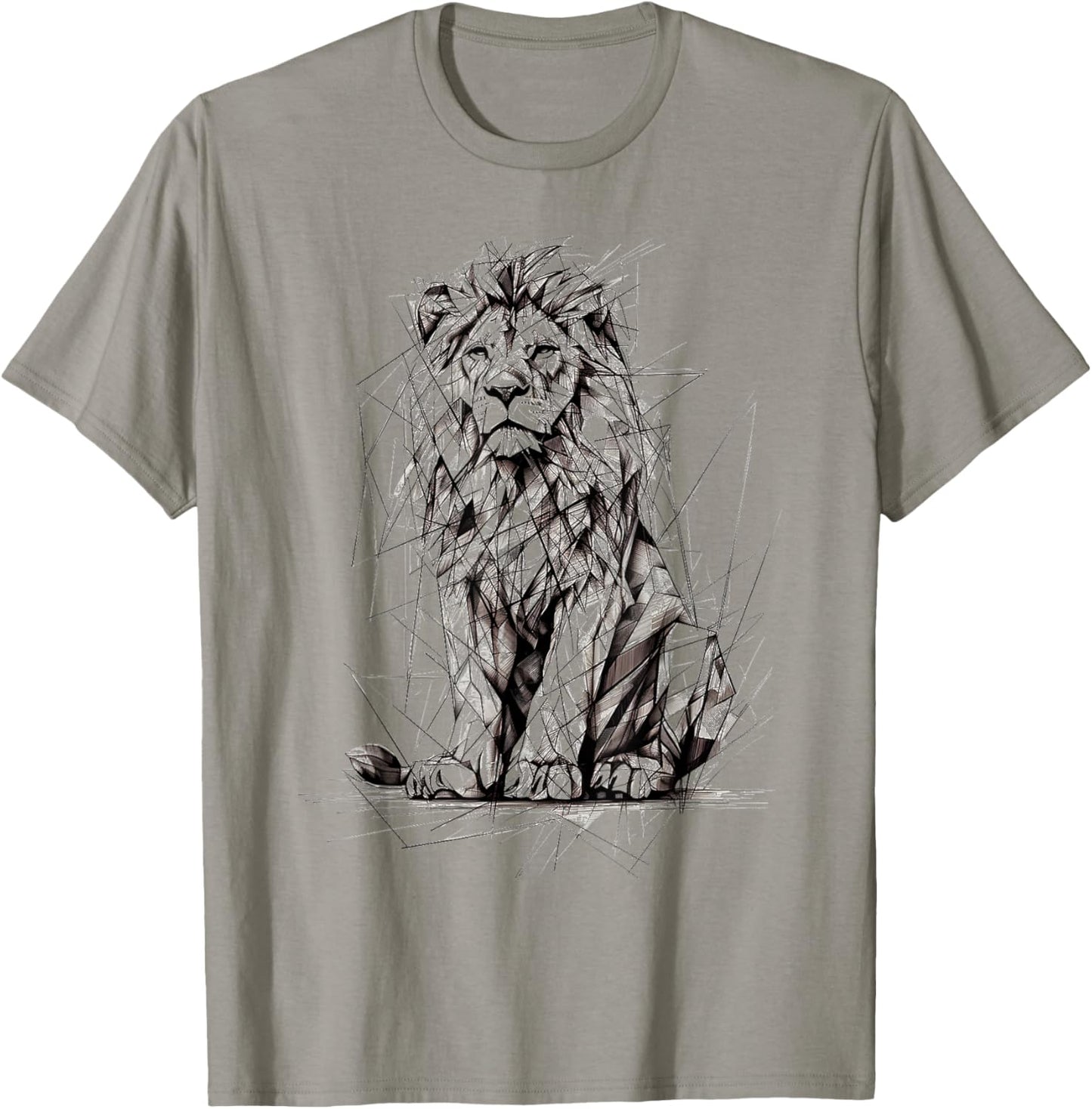 Lion Drawing Animal Polygons Motif Art Lion T-Shirt - T-Shirt | Sand