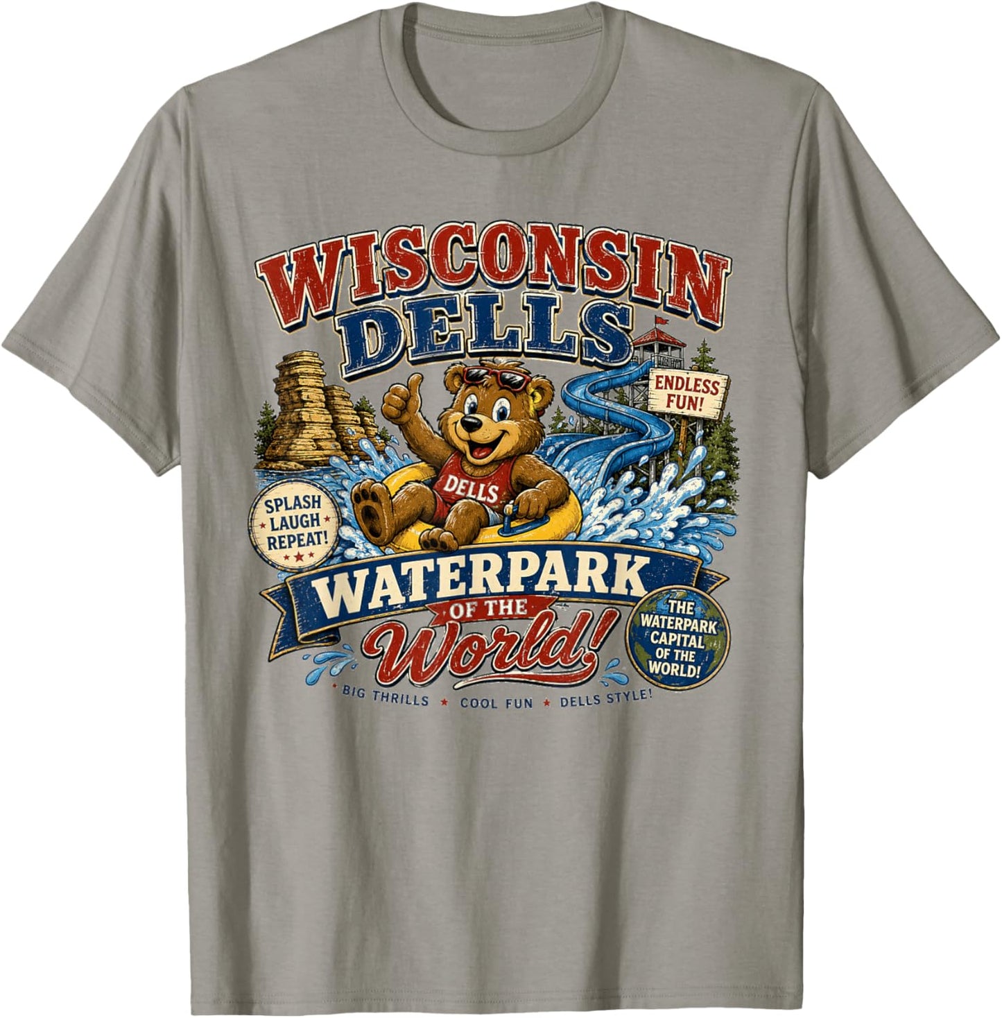 Wisconsin Dells Waterpark Capital - Vintage Bear Waterslide T-Shirt - T-Shirt | Sand
