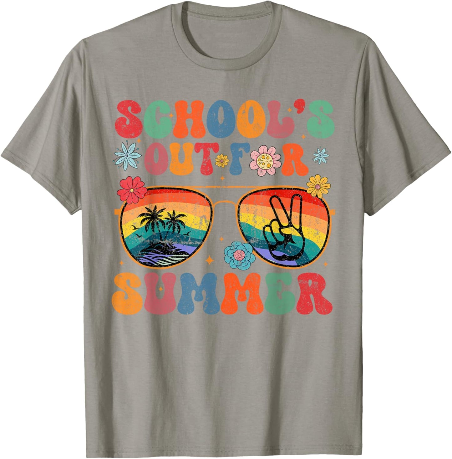 Last Day Of School Groovy School's Out For Summer Teacher T-Shirt - T-Shirt | Sand