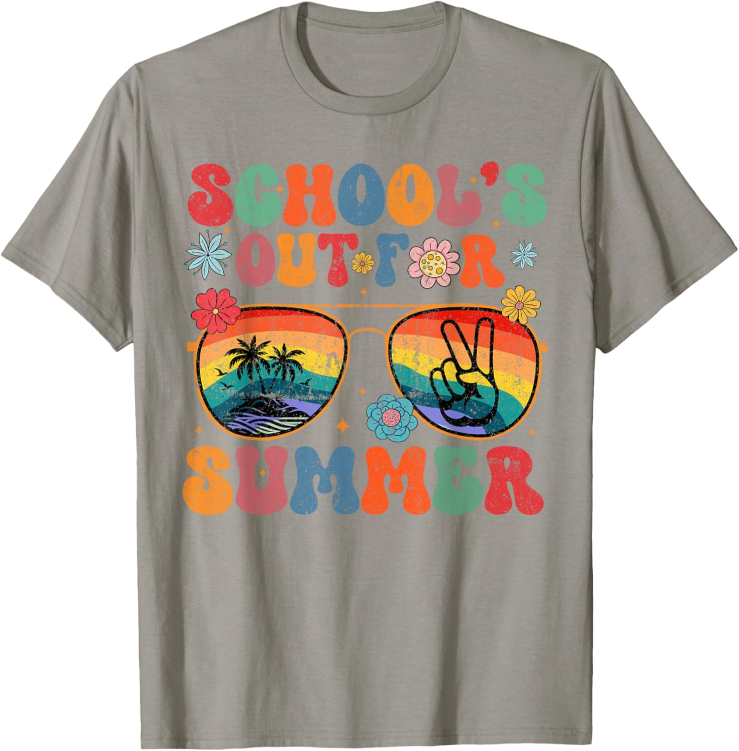 Last Day Of School Groovy School's Out For Summer Teacher T-Shirt - T-Shirt | Sand