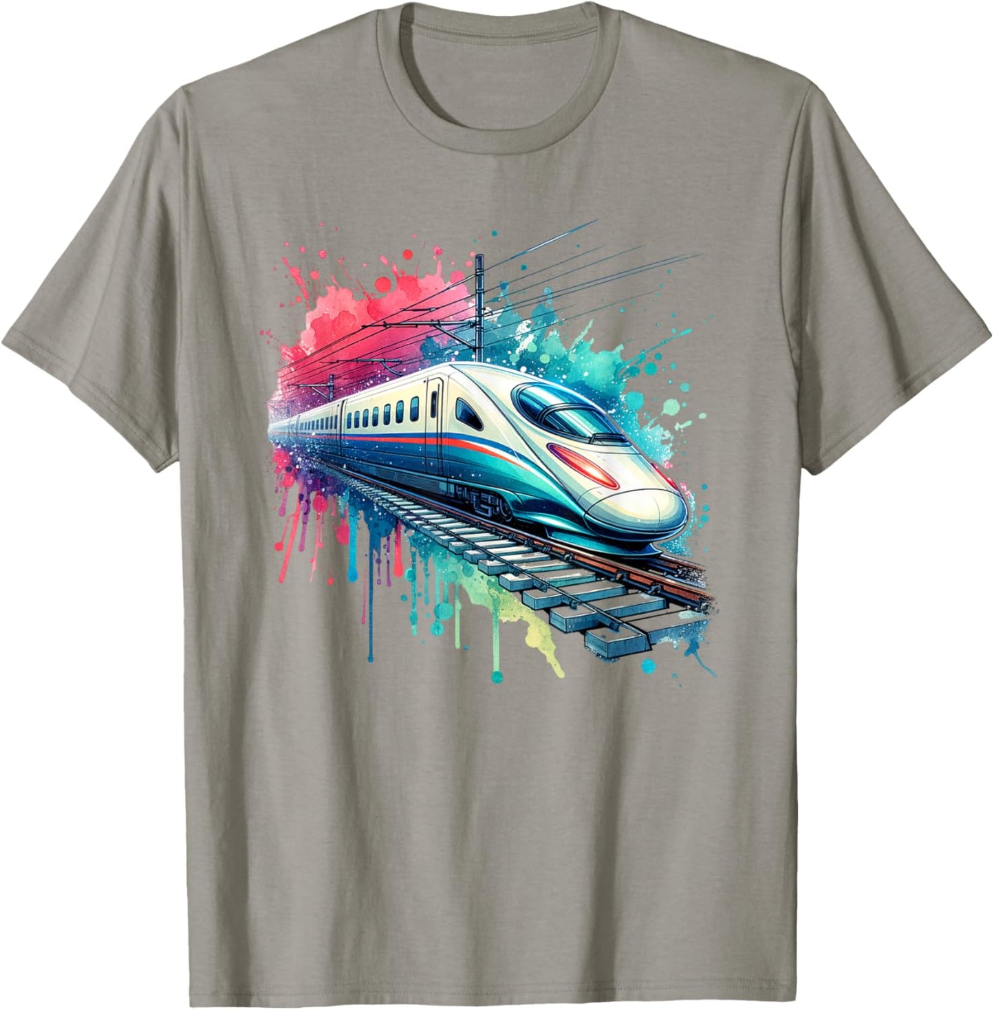Watercolor Bullet Passenger Train T-Shirt - T-Shirt | Sand