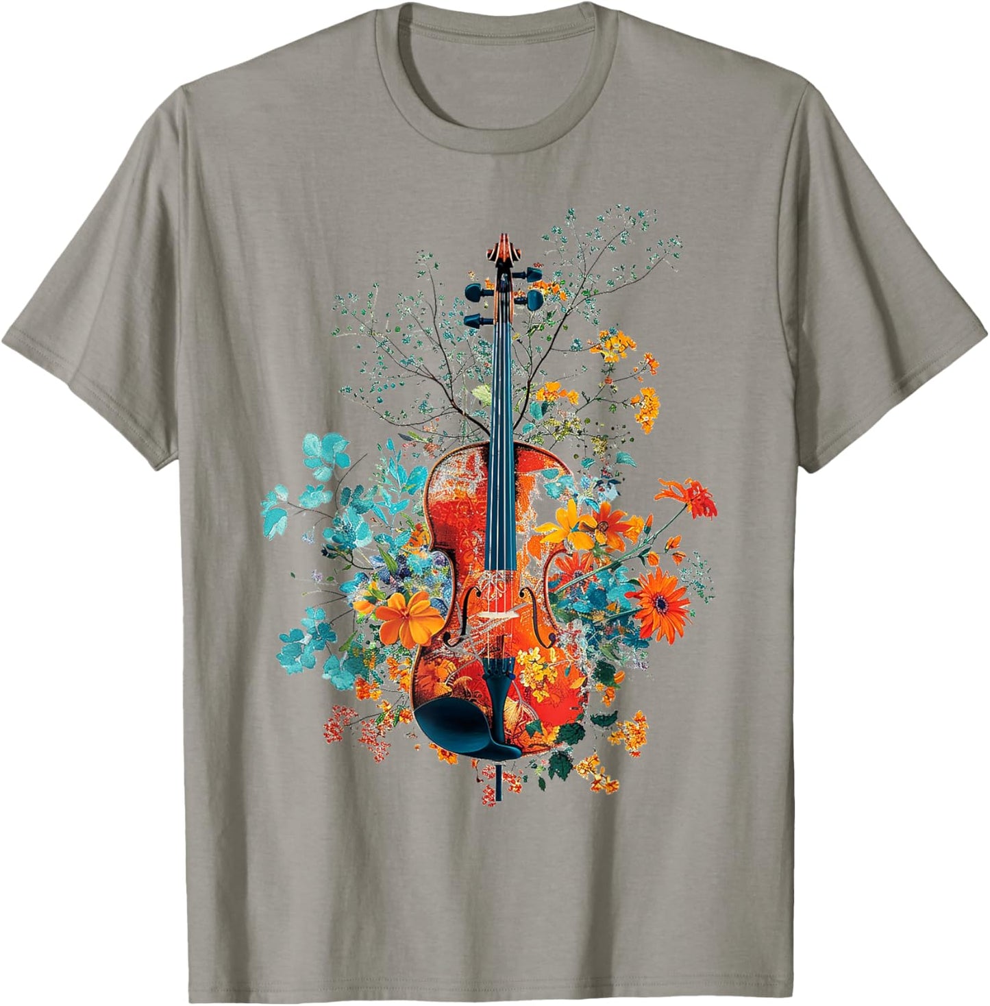 Violin Music Flowers Nature Graphic Violin T-Shirt - T-Shirt | Sand