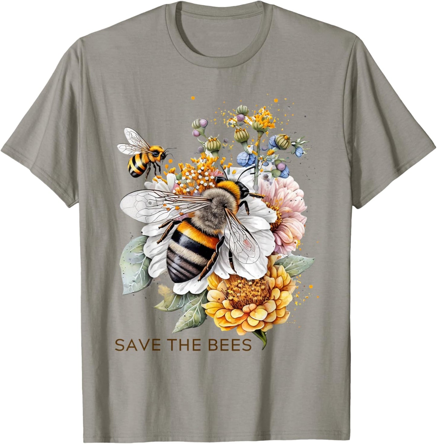 Save The Bees on Flowers Pollinators Love Bees T-Shirt - T-Shirt | Sand