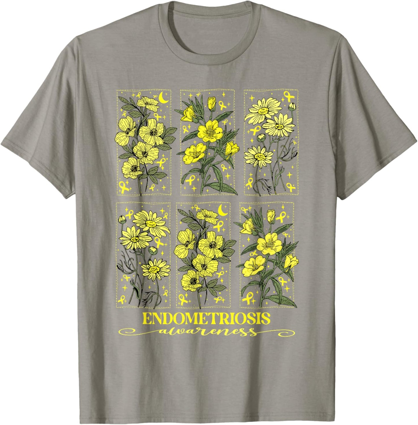Endometriosis Awareness Yellow Flower Ribbon T-Shirt - T-Shirt | Sand