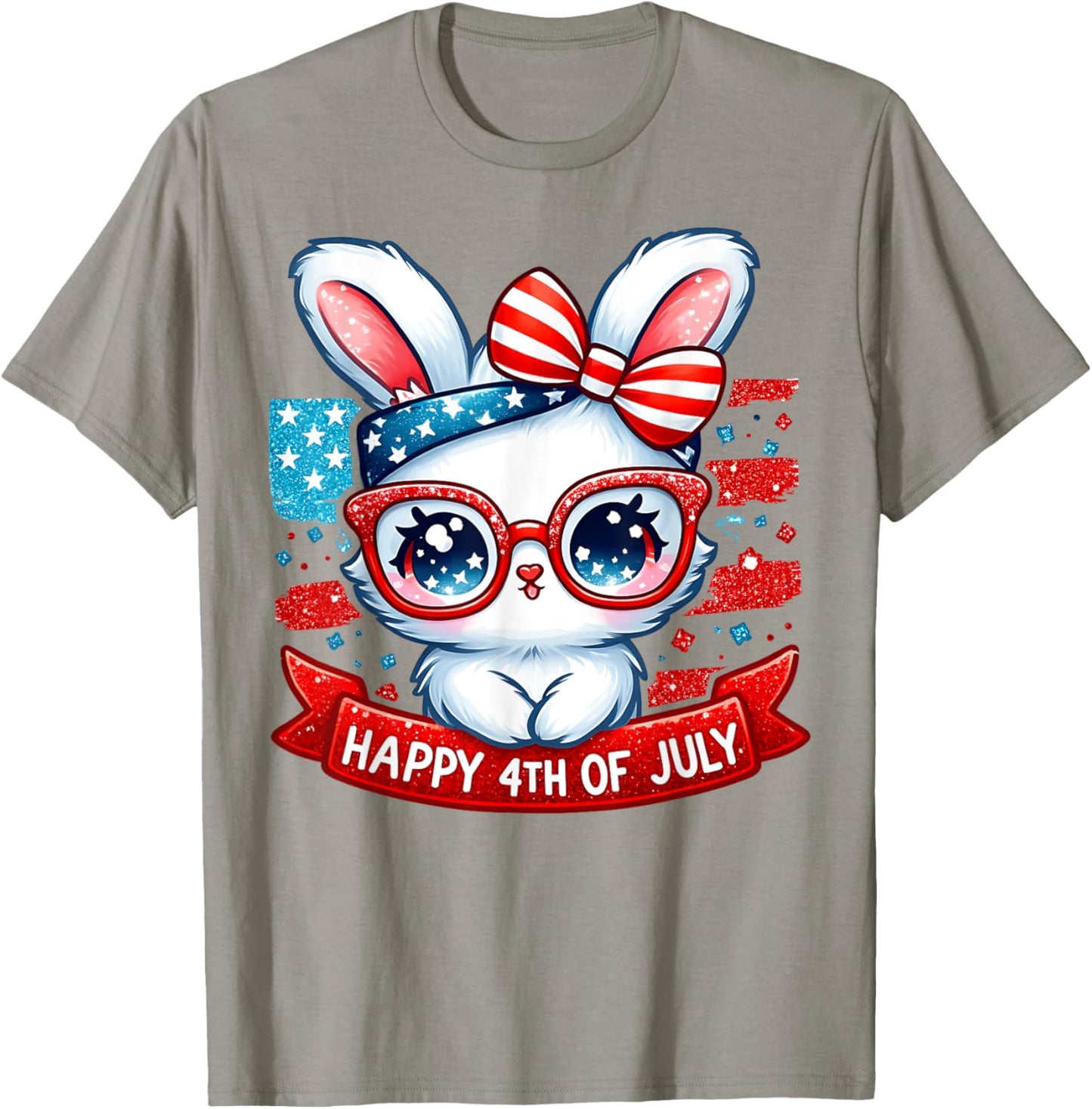 Fourth Of July Bunny USA American Flag Patriotic Glasses T-Shirt - T-Shirt | Sand