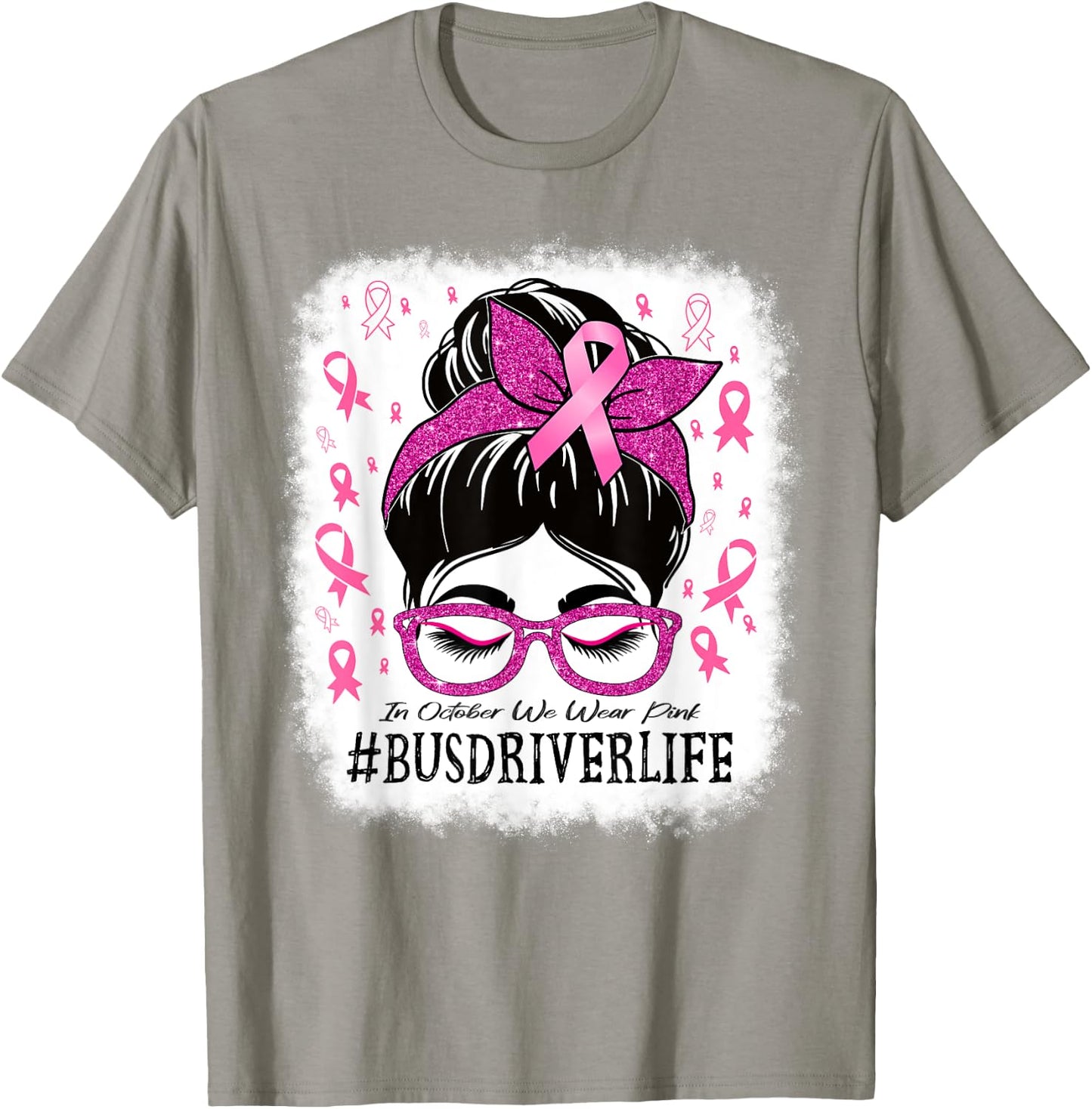 Bus Driver In October We Wear Pink Breast Cancer Awareness T-Shirt - T-Shirt | Sand