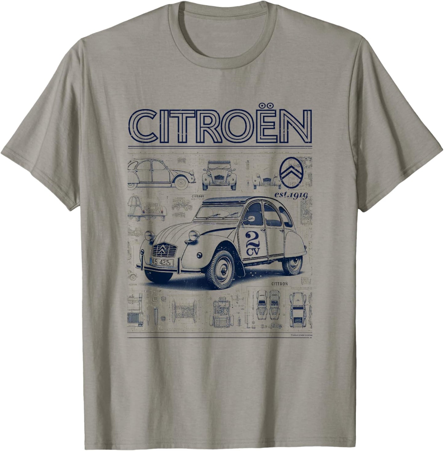 Citroën 2CV Retro Schematics Est 1919 T-Shirt - T-Shirt | Sand