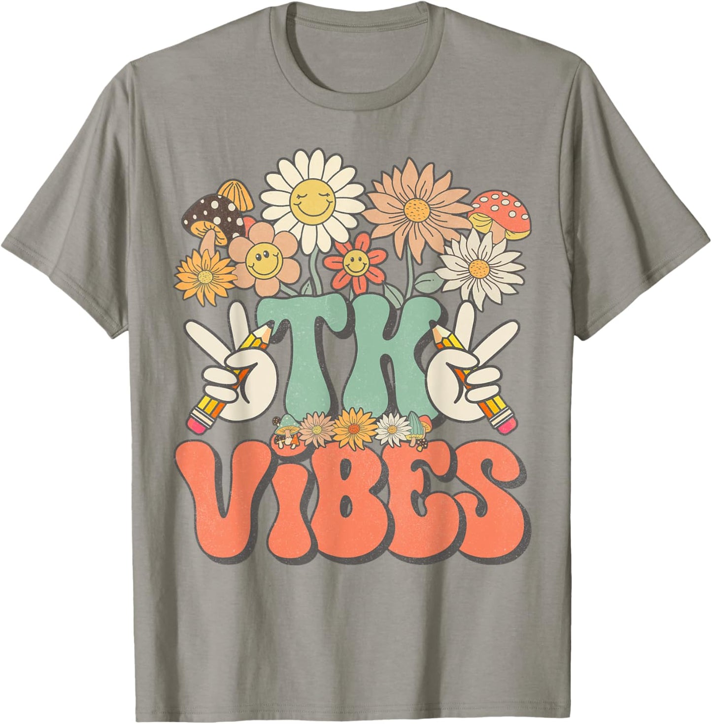 Retro Groovy Hippie Wildflower Daisy TK Teachers Girls Kids T-Shirt - T-Shirt | Sand