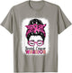 Messy Bun Wear Pink Warrior Breast Cancer Awareness Bleached T-Shirt - T-Shirt | Sand