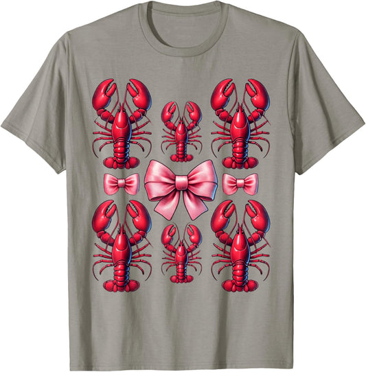 Pink Bow Cute Crawfish Crayfish Girls Women T-Shirt - T-Shirt | Sand