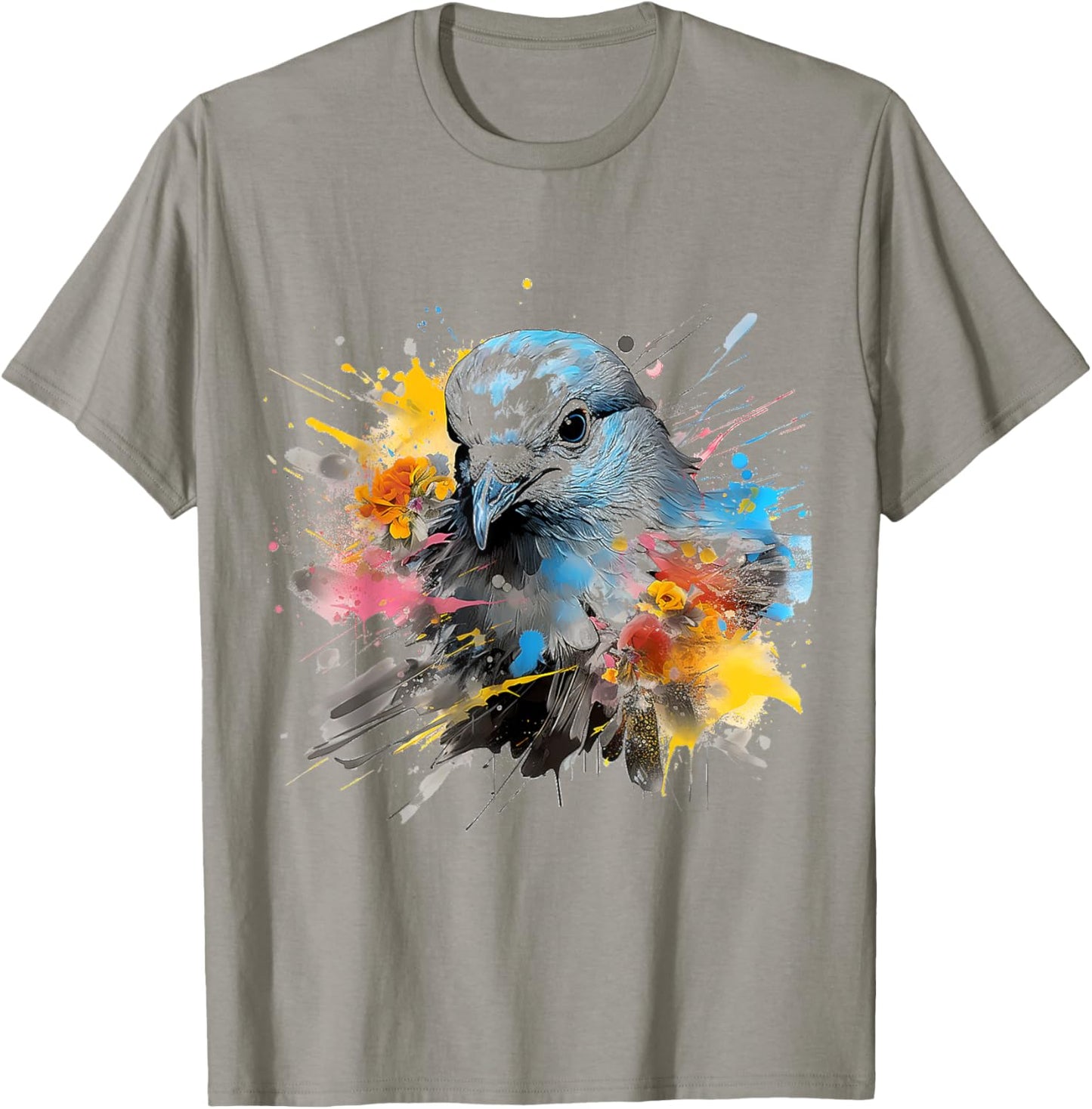 Dove Abstract Painting Art Drawing Flowers Graphic Bird T-Shirt - T-Shirt | Sand