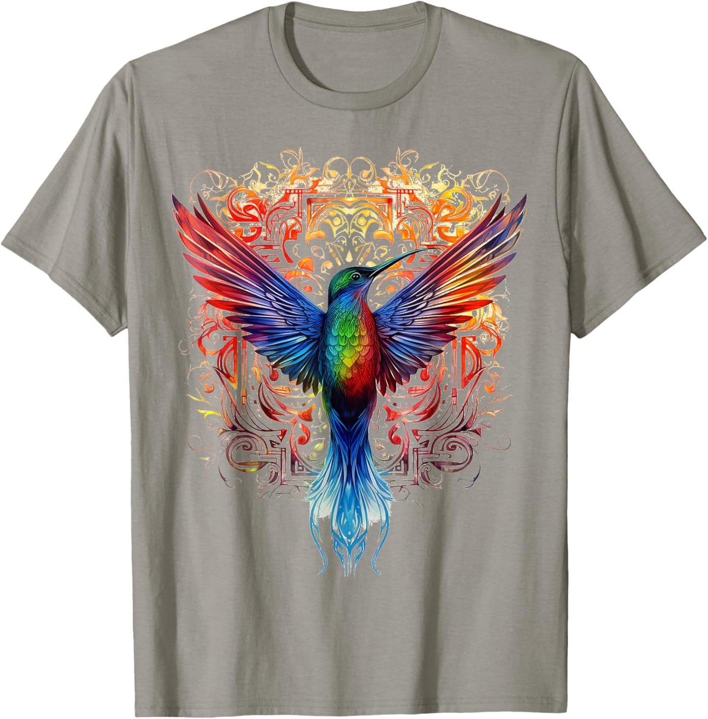 Hummingbird Fantasy Mandala Graphic Animal Art Bird T-Shirt - T-Shirt | Sand