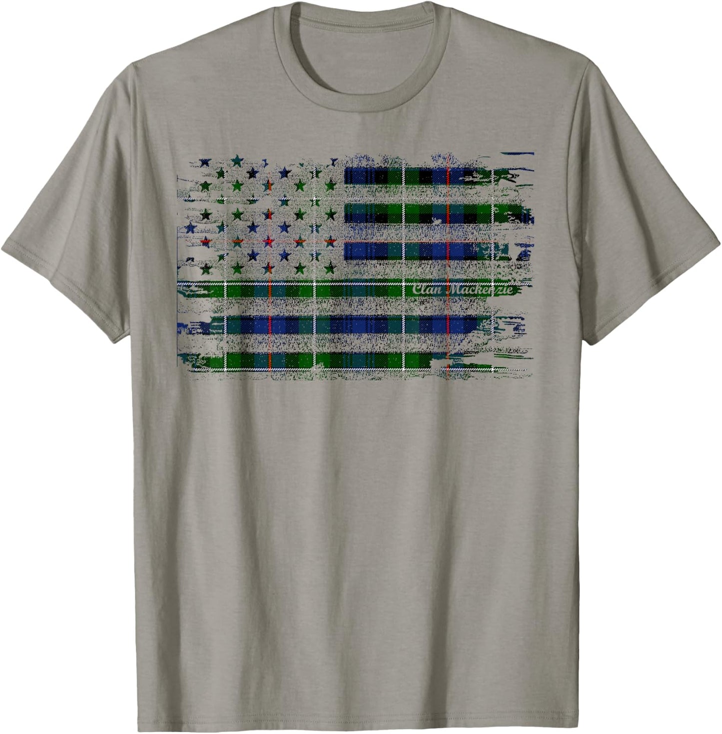 Clan Mackenzie American Flag Scottish Tartan Shirt T-Shirt - T-Shirt | Sand