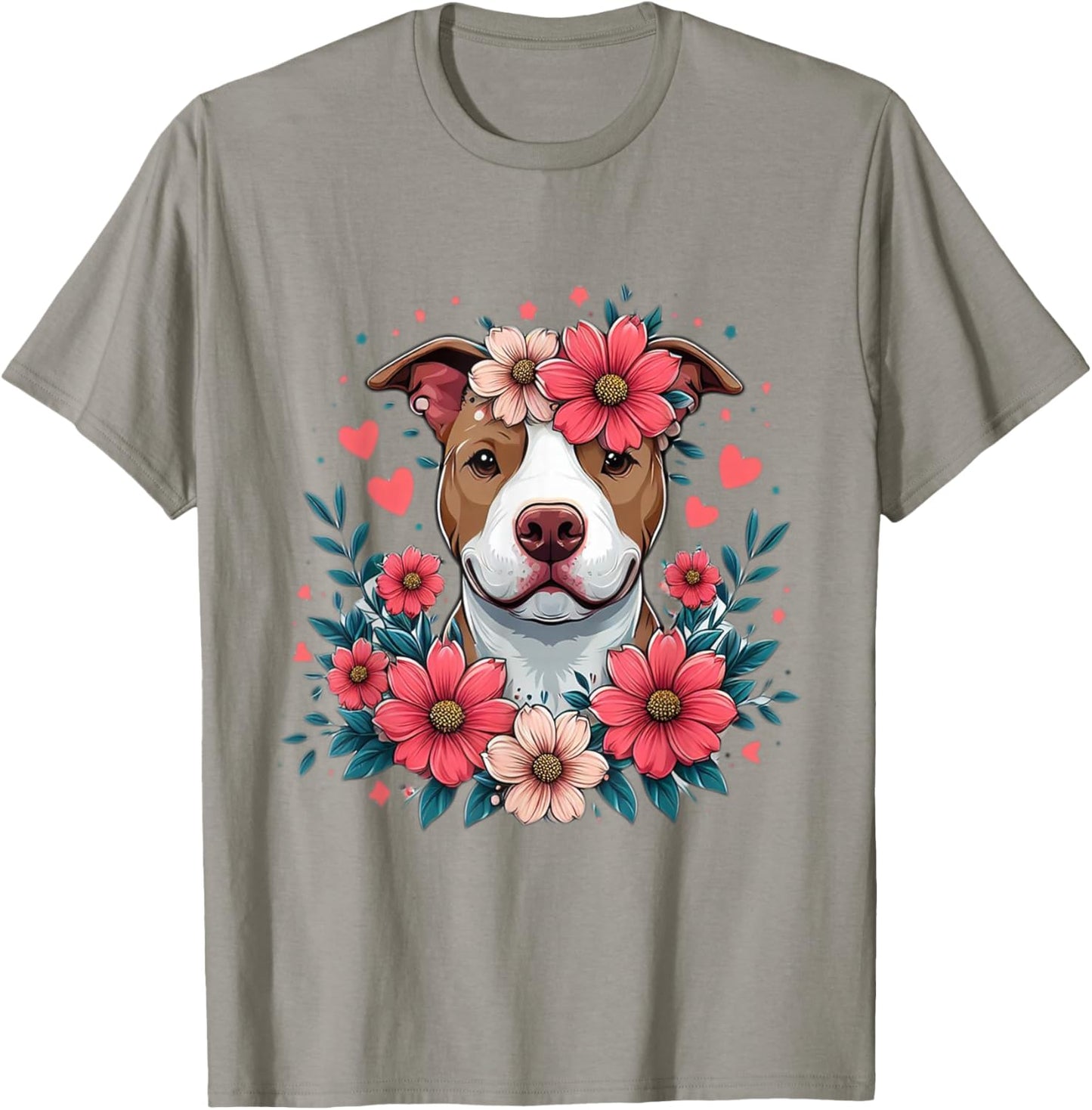 Pitbull Love/Pitbull Dog Flowers/Funny Pitbull T-Shirt - T-Shirt | Sand