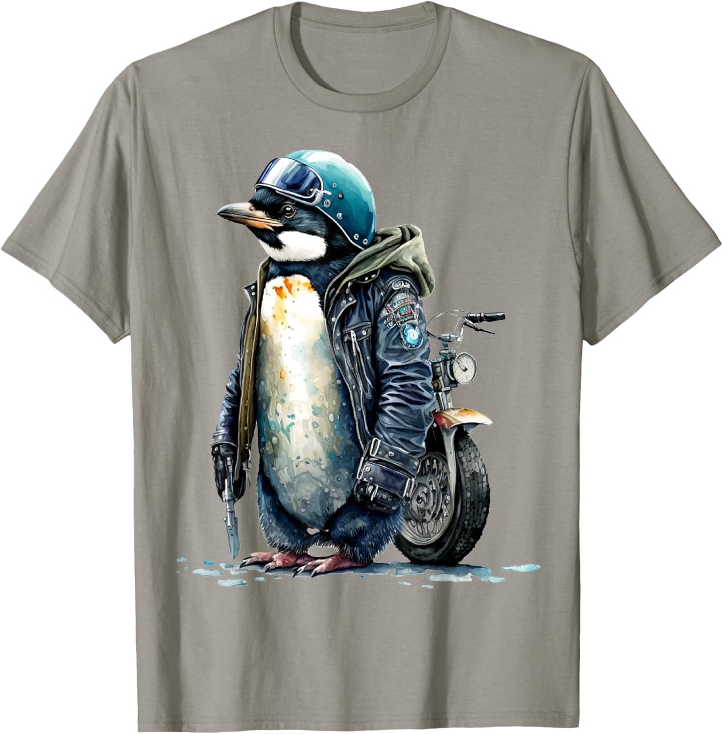 Motor Biker Penguin Helmet Wearing Jacket Funny Motorcycle T-Shirt - T-Shirt | Sand