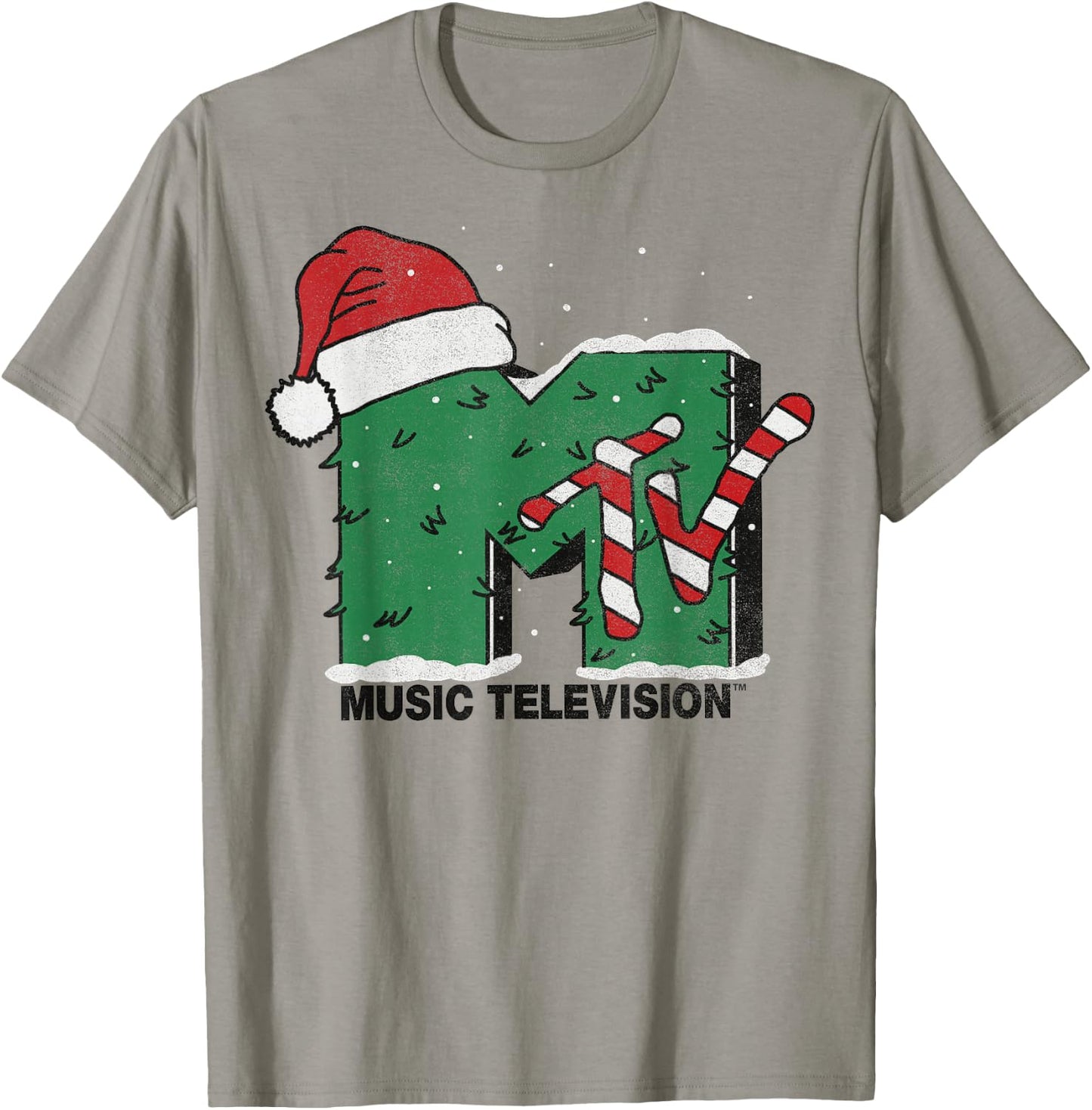 MTV Logo Christmas Tree Santa Hat Colors Graphic T-Shirt - T-Shirt | Sand