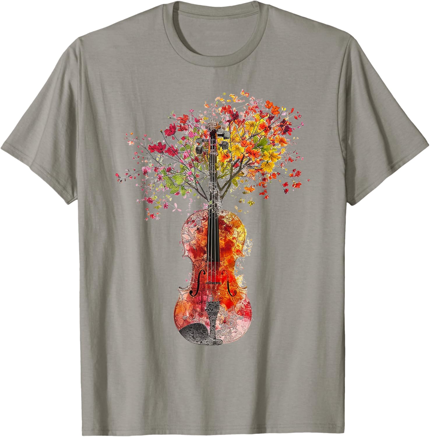 Violin Music Flowers Nature Graphic Violin T-Shirt - T-Shirt | Sand