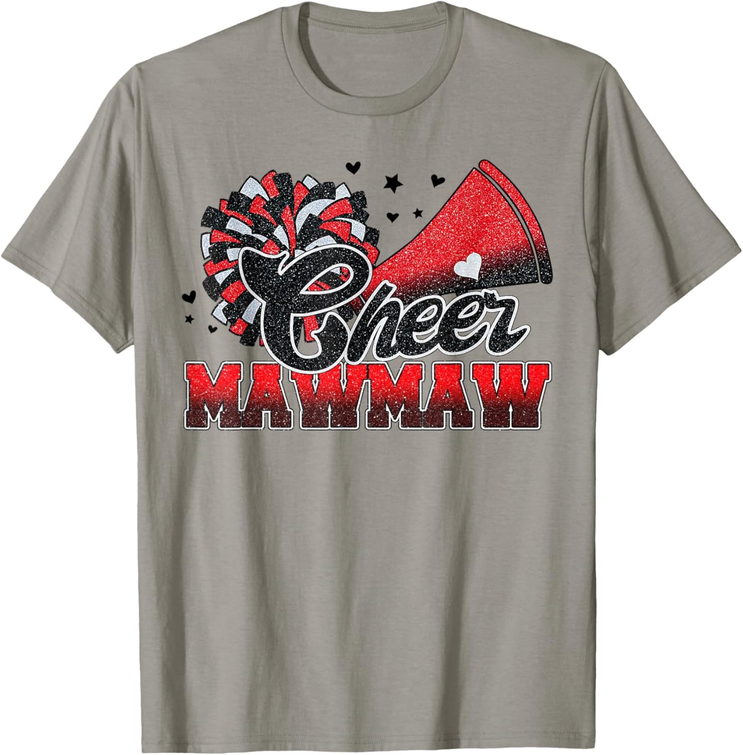Cheer Mawmaw Cheer Leader Gift Biggest Fan Black Red Pom Pom T-Shirt - T-Shirt | Sand