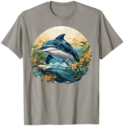 Dolphin Reading Book T-Shirt - T-Shirt | Sand