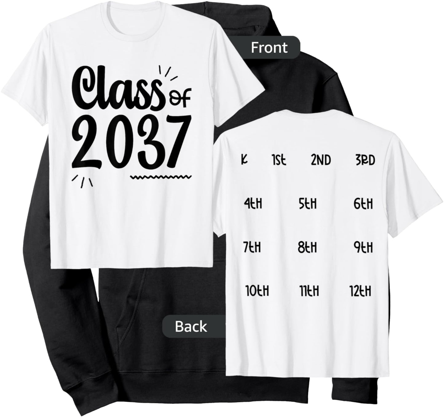 Class of 2037 Grow with Me Handprints On Back K to 12 Grade Hoodie - Hoodie | Black