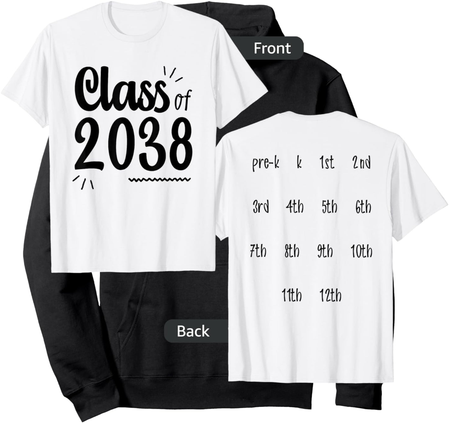 Class of 2038 Grow with Me Handprints On Back Pre-K to 12 Hoodie - Hoodie | Black