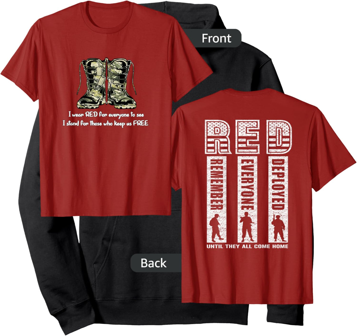 (2 Sided Print) Red Friday Military Veteran Hoodie - Hoodie | Black