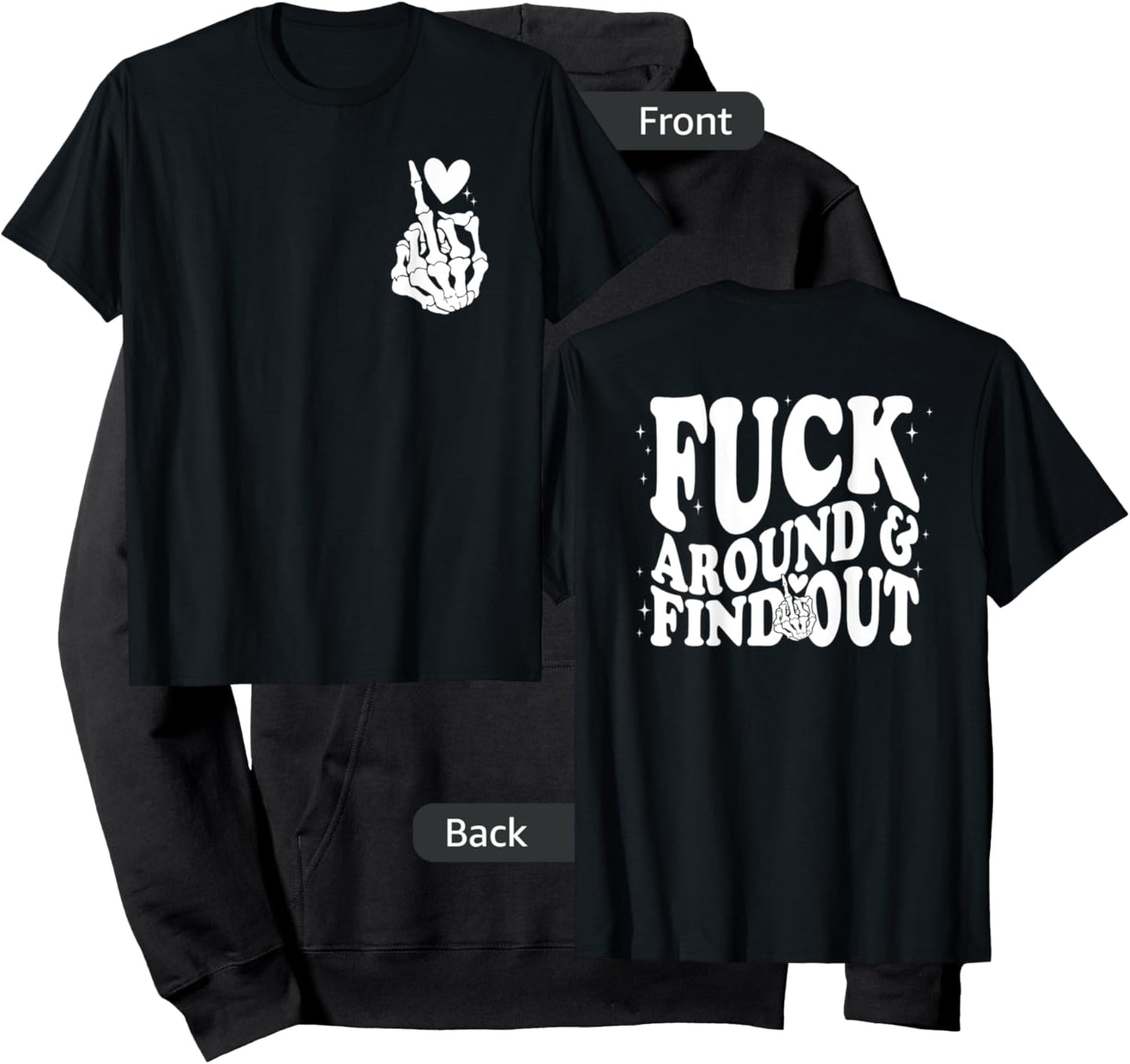 Funny Middle Finger Skeleton Front & Back Graphic Hoodie - Hoodie | Black