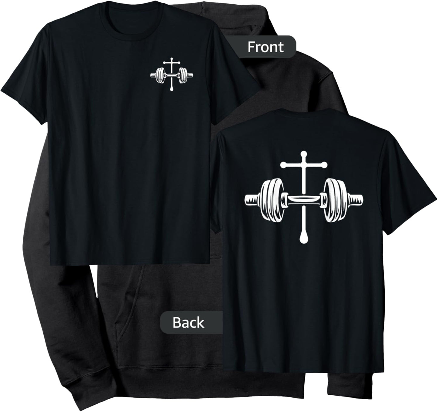 Christian Gym Cross Legend Workout Front Back Dumbbell Logo Hoodie - Hoodie | Black