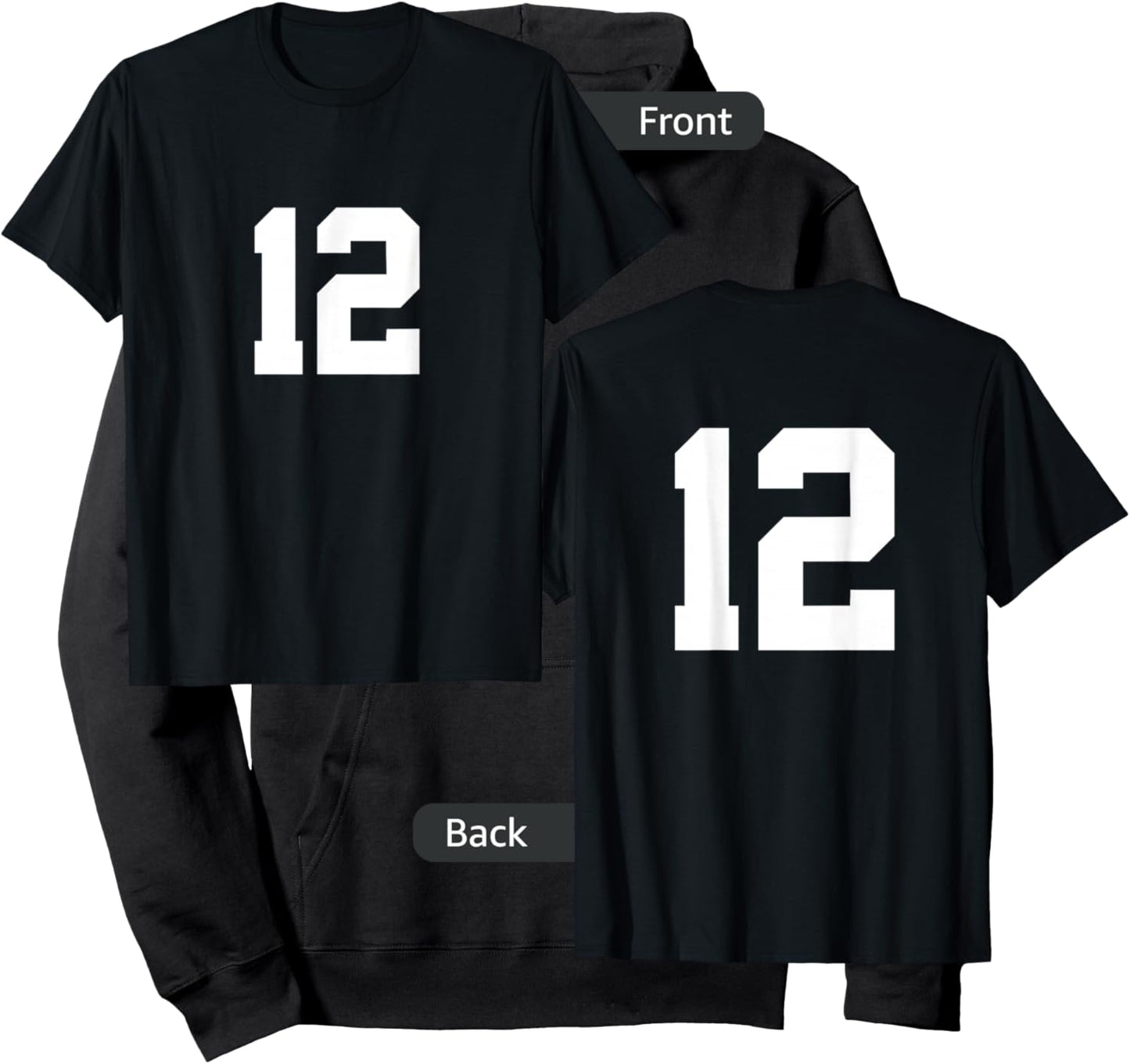 Number 12 (on Front / Back) Sports Team Jersey Number Hoodie - Hoodie | Black