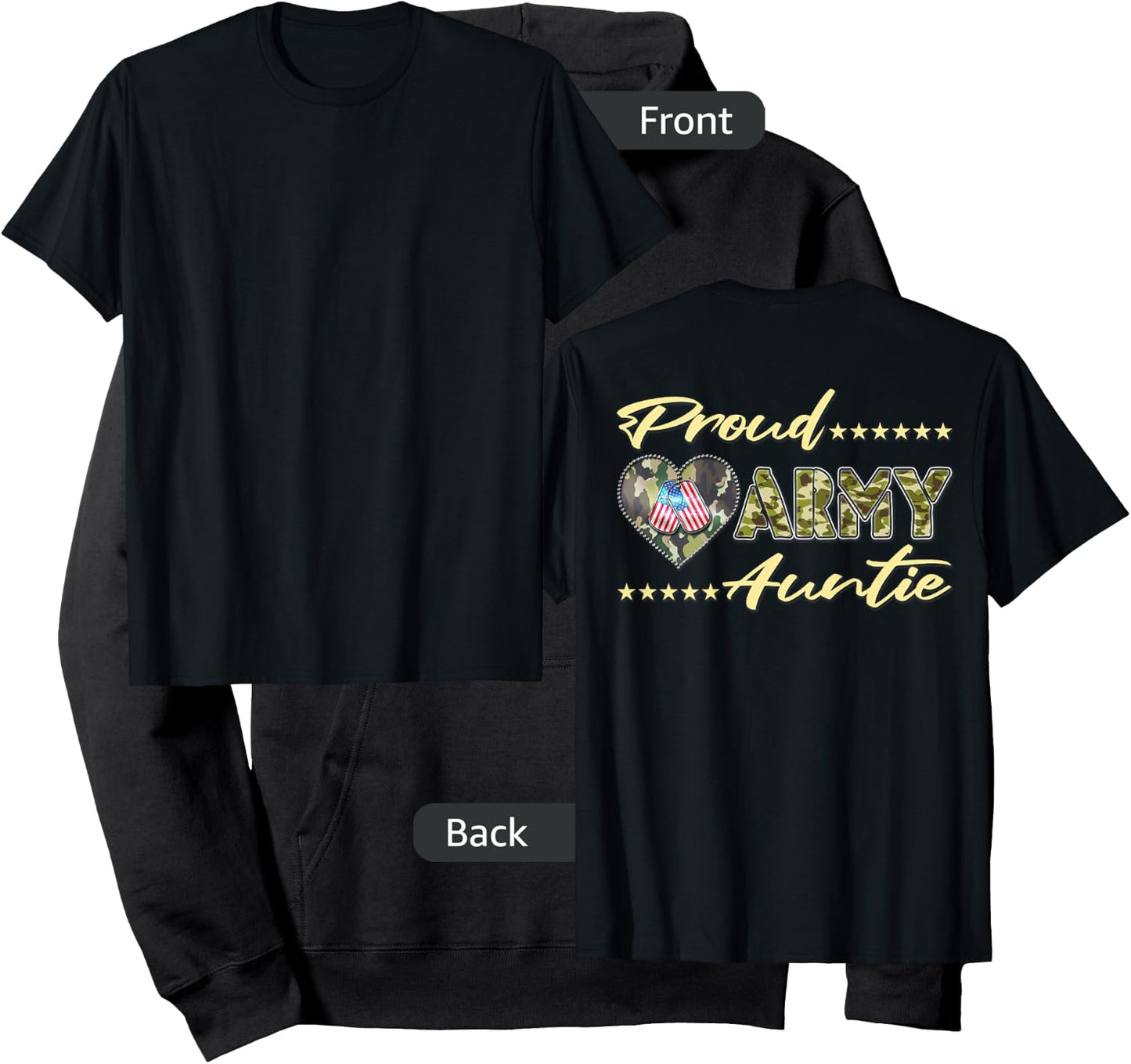 Proud Army Auntie US Flag Dog Tags Heart Military Aunt Gifts Hoodie - Hoodie | Black