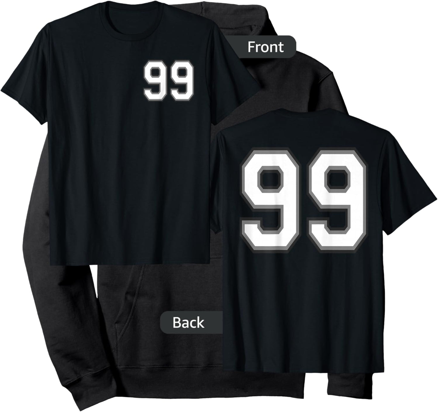 Number 99 in Black, White and Gray Hoodie - Hoodie | Black
