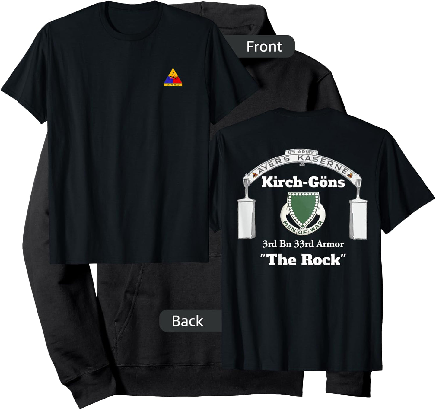 3rd AD front-Ayers Kaserne-3rd Bn 33rd Armor design on back Hoodie - Hoodie | Black
