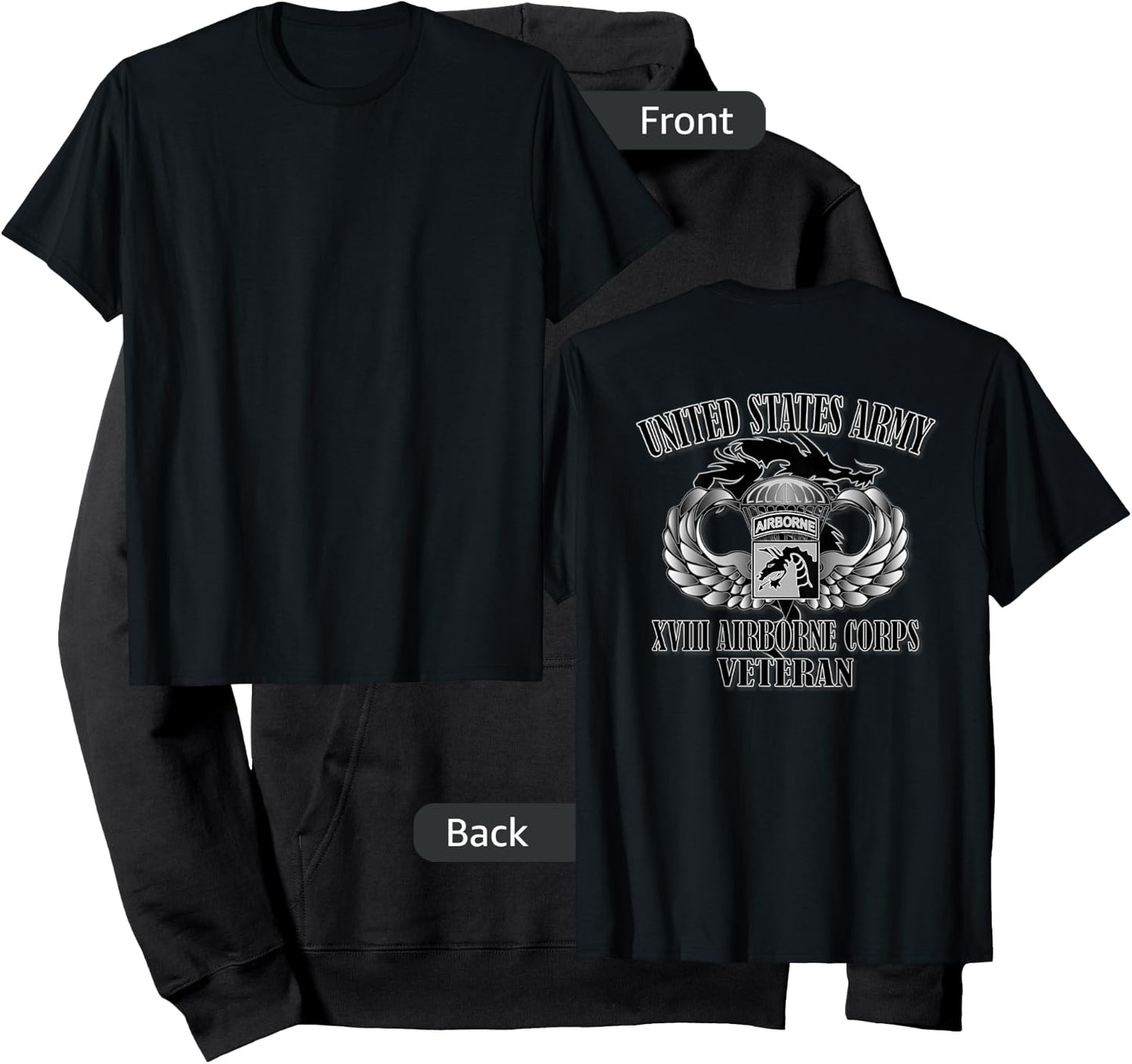 XVIII Airborne Corps- Veteran (Back Design) Hoodie - Hoodie | Black