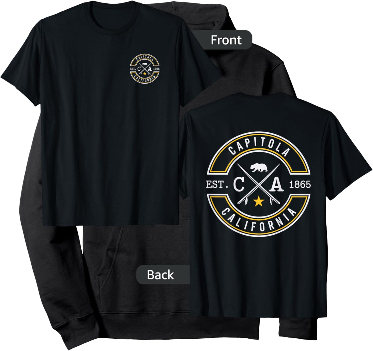 Capitola California CA Retro Surfer Beach Front & Back Women Hoodie - Hoodie | Black