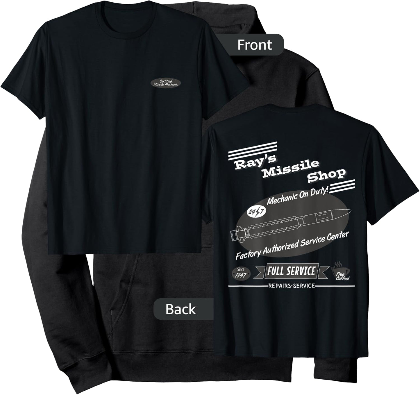 Ray's Missile Shop Certified Missile Mechanic Black, White Hoodie - Hoodie | Black