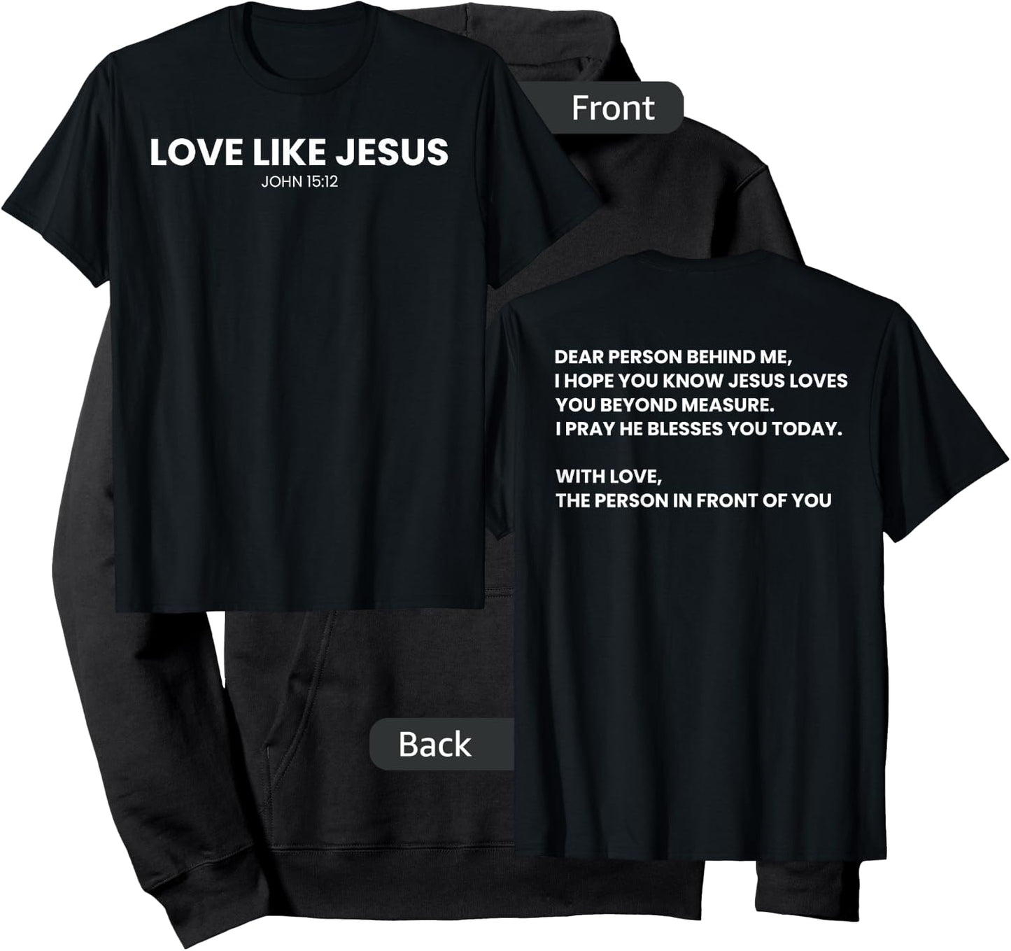 Love Like Jesus Religious God Christian Words on Back Hoodie - Hoodie | Black