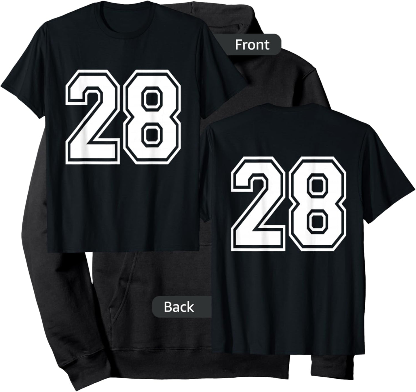 Number 28 Front + Back Varsity Sports Team 28th Birthday Hoodie - Hoodie | Black