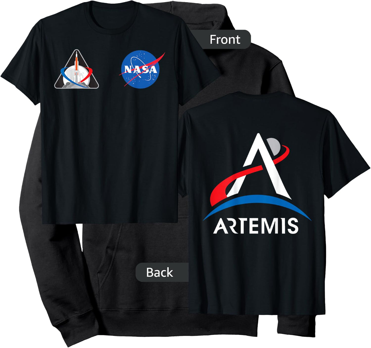 Artemis Mission 1 One Badge NASA Logo Front and Back Design Hoodie - Hoodie | Black