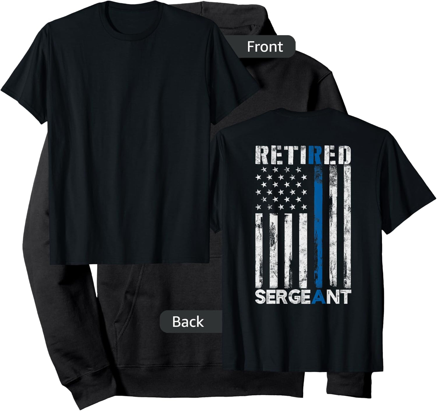 Retired Sergeant Police gift Thin Blue Line American Flag Hoodie - Hoodie | Black