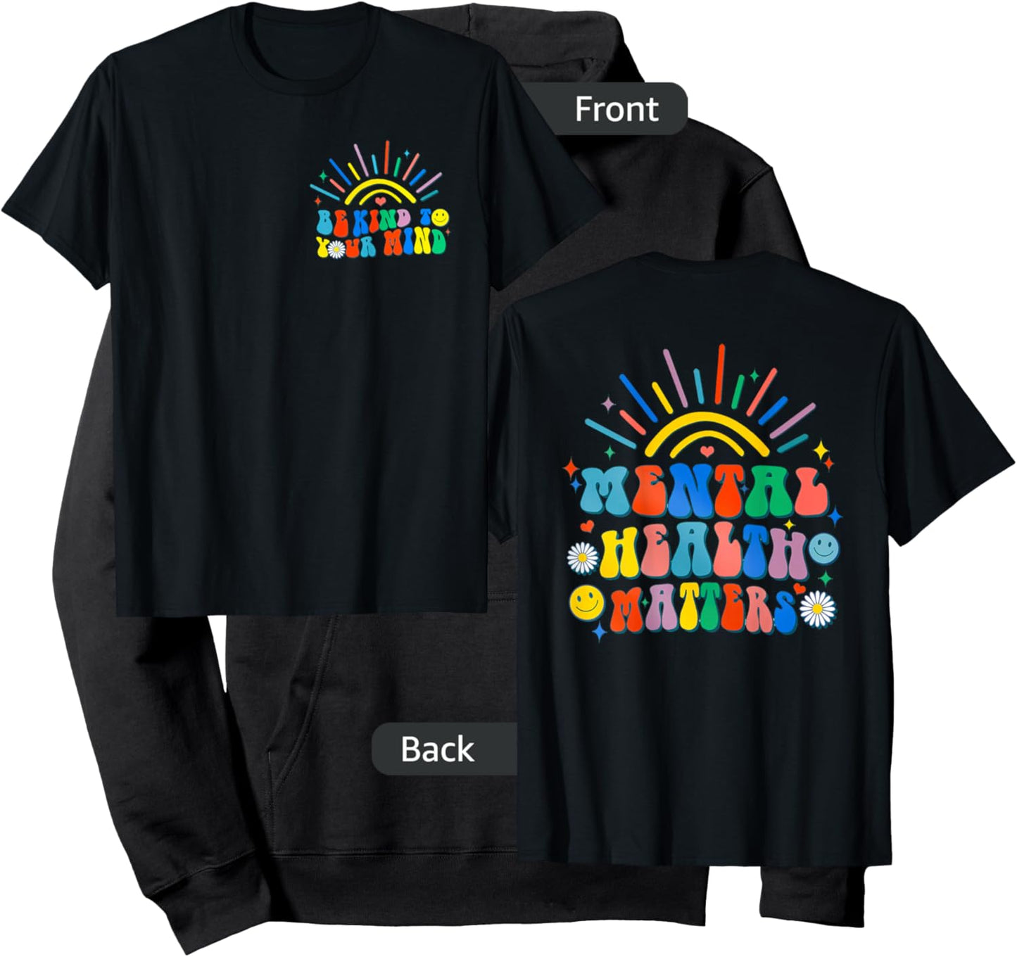 Be Kind To Your Mind Groovy Mental Health Matters (on back) Hoodie - Hoodie | Black