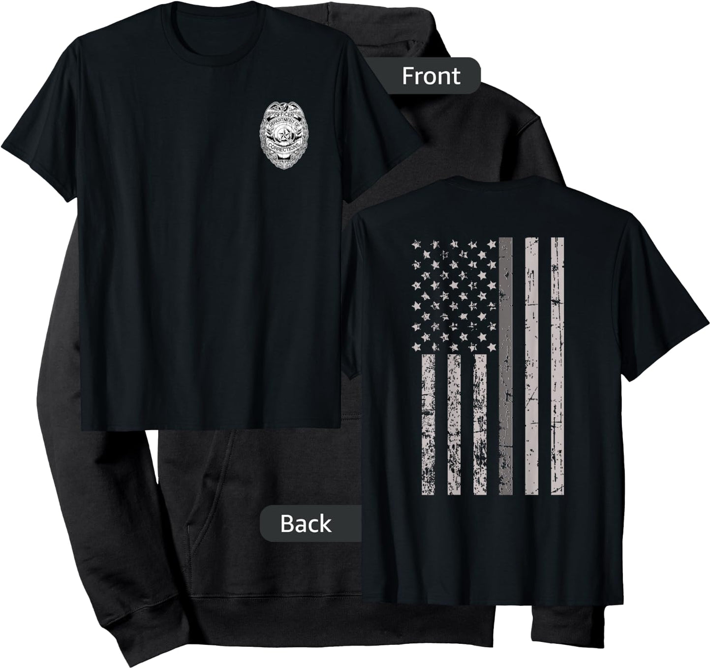 Corrections Officer Gifts Flag Thin Gray Silver Line 2-Sided Hoodie - Hoodie | Black