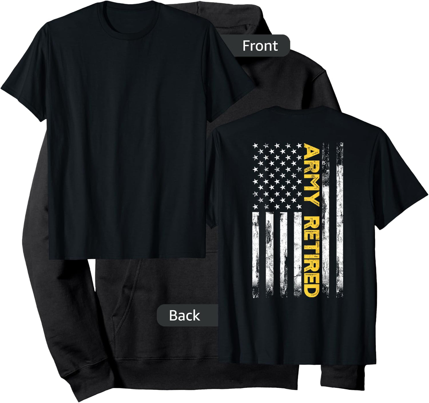 Army Retired Military Army Thin Goldline American Flag Hoodie - Hoodie | Black