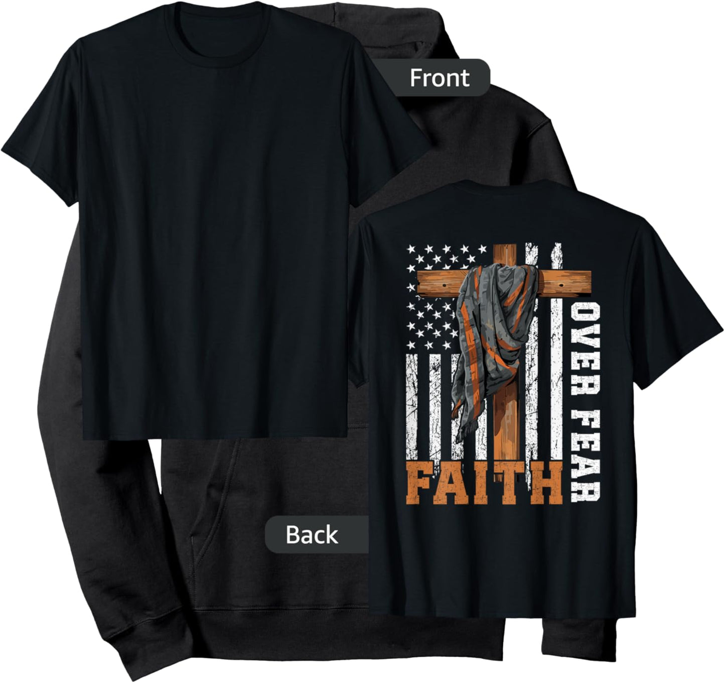 Bible Verse Faith Over Fear USA Flag Christian Cross On Back Girls Kids Men Hoodie - Hoodie | Black