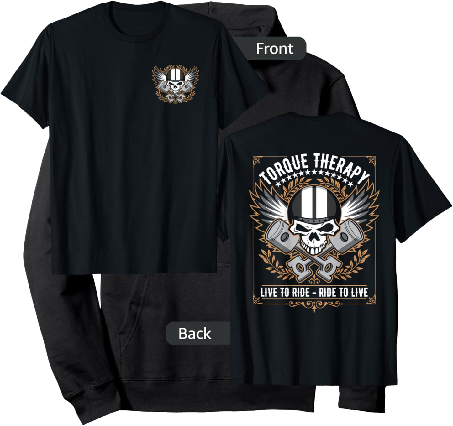 Torque Therapy Live to Ride, Ride to Live Biker Skull Design Hoodie - Hoodie | Black