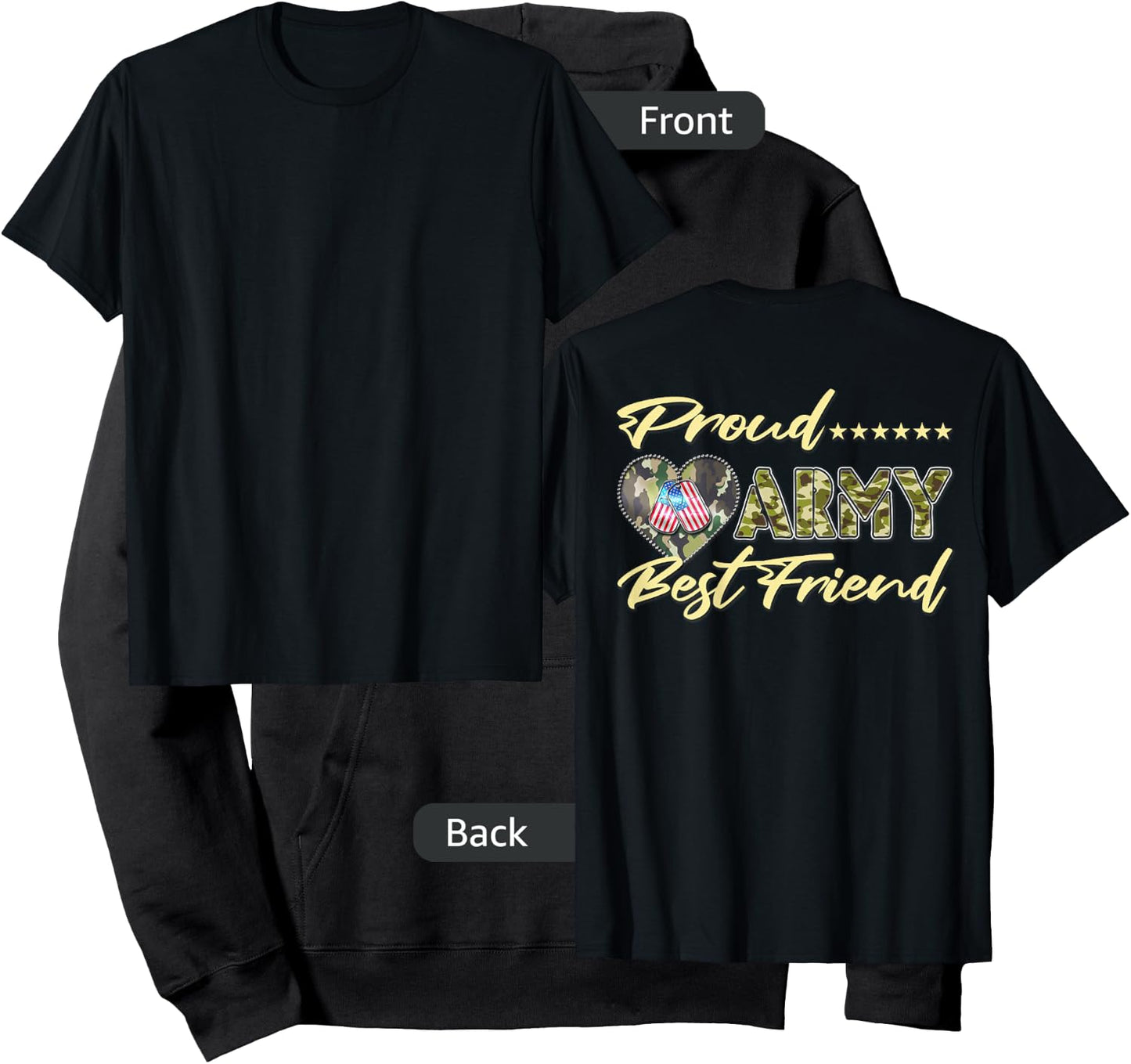 Proud Army Best Friend - US Flag Dog Tag Heart Military Gift Hoodie - Hoodie | Black