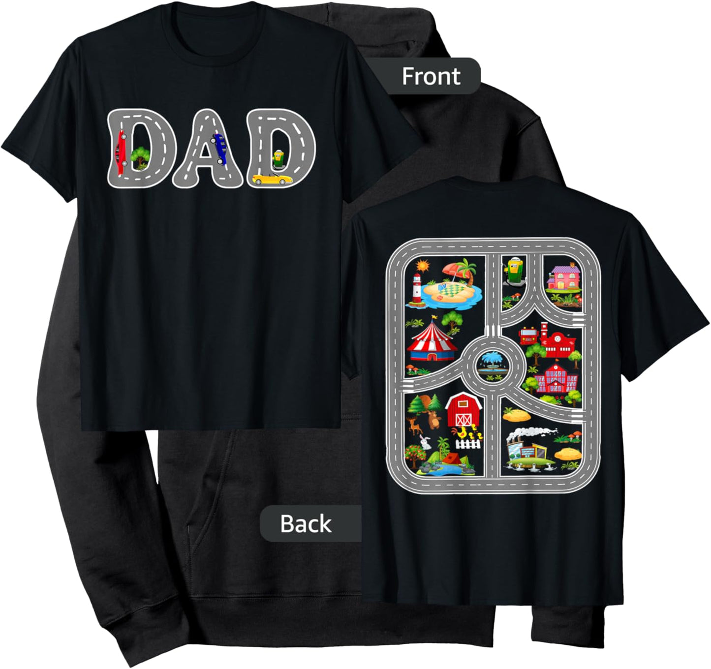 Play Cars On Dad's Back Mat Road Car Race Track (Two Side) Hoodie - Hoodie | Black