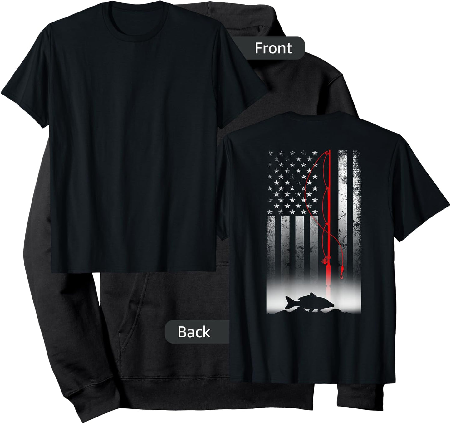 Fishing Pole American Flag Gift Patriotic Fisherman Small Hoodie - Hoodie | Black