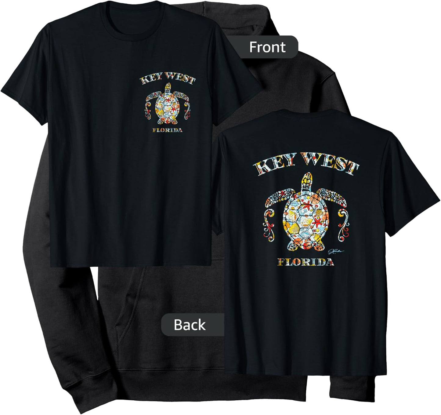 JCombs: Key West, FL, Sea Turtle w/ Seashells (Two-Sided) Hoodie - Hoodie | Black